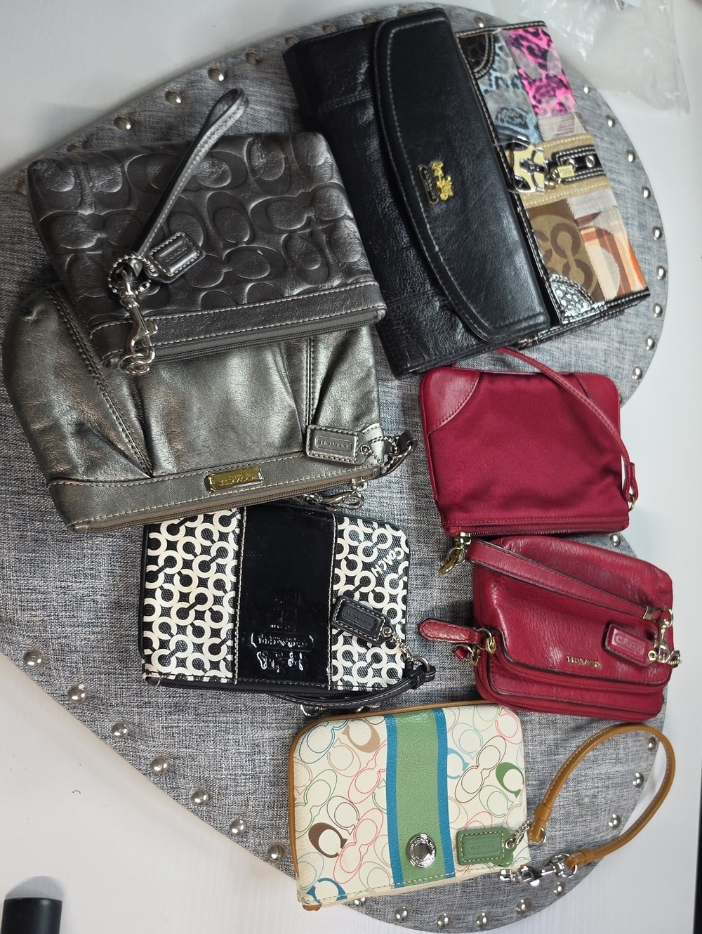 Coach Mixed Leather Wristlet and Small Wallet Bundle - Red, Black, Silver, Multi
